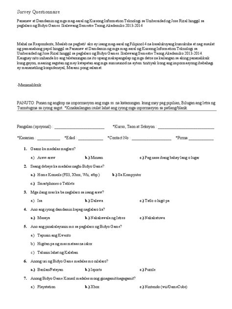 survey questionnaire tagalog|65+ Epektibong Mga Sample ng Tanong sa Survey .